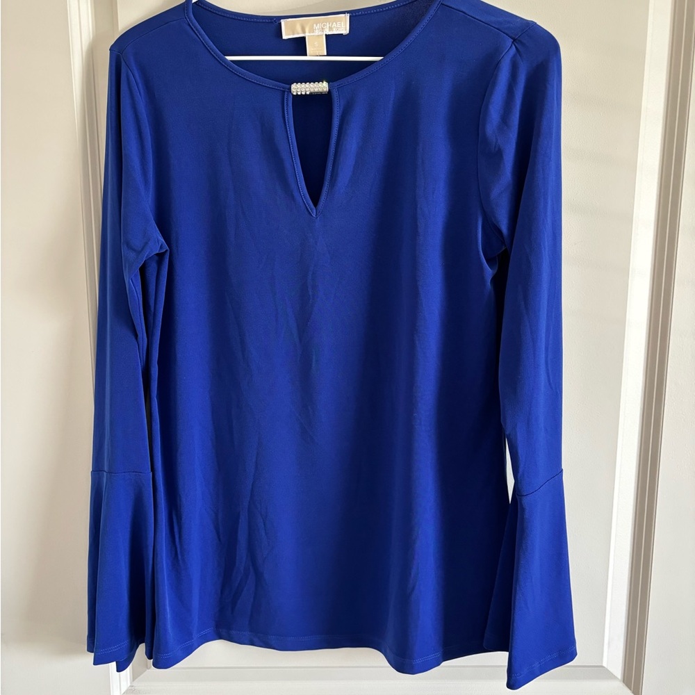 Michael Kors Blue Fitted Long Sleeve Blouse